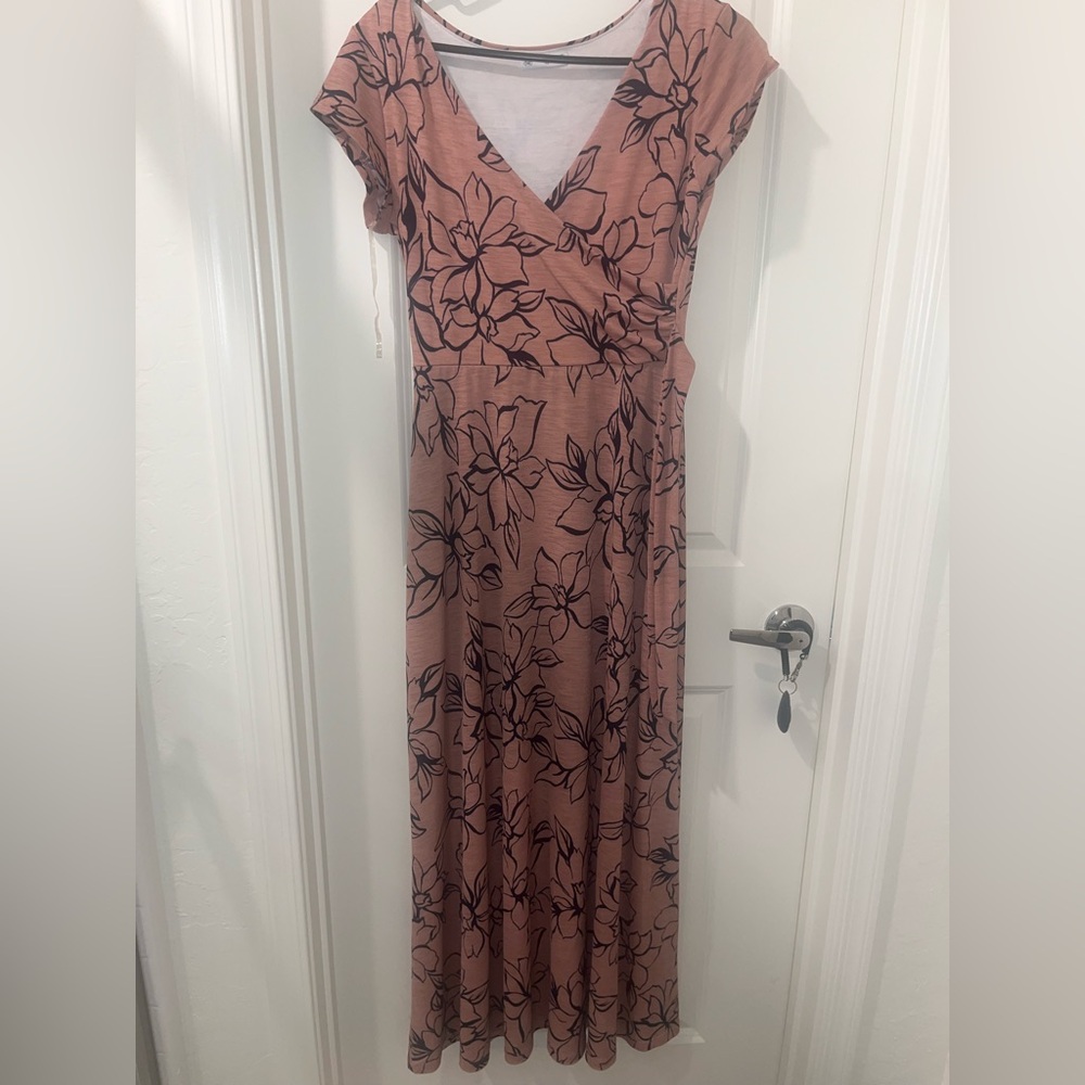 Large xl pink blue floral maxi dress